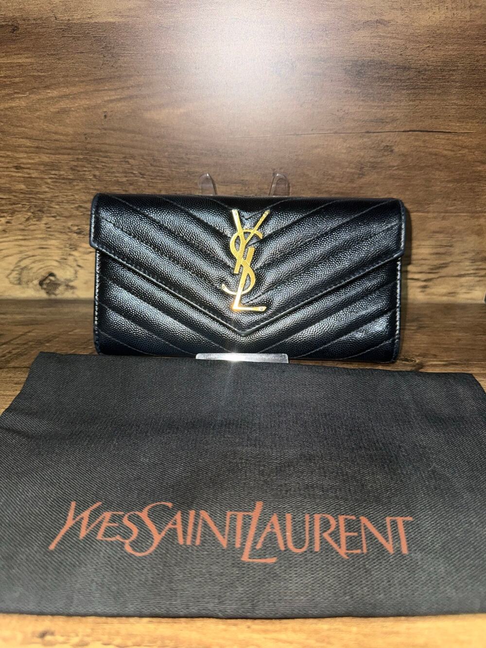 Saint Laurent YSL Matelassé Envelope Wallet Black Caviar Leather with dust bag
